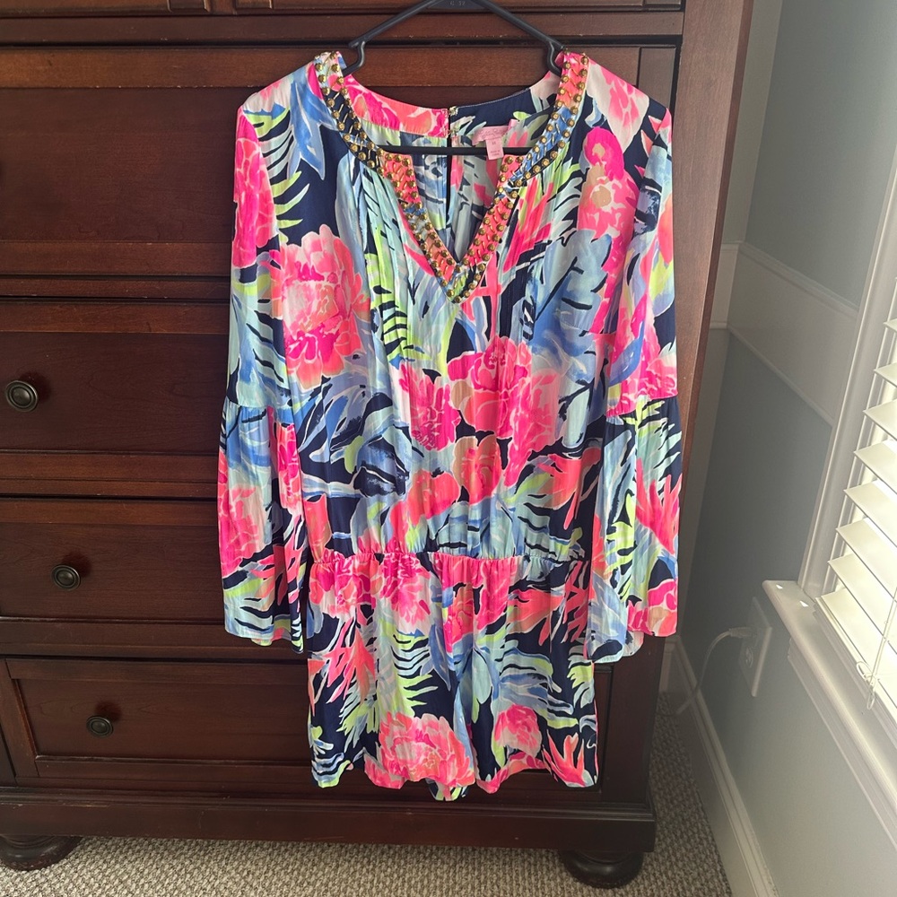 Lilly Pulitzer Ariele Romper in "High Tide Navy Tropicolada" size M